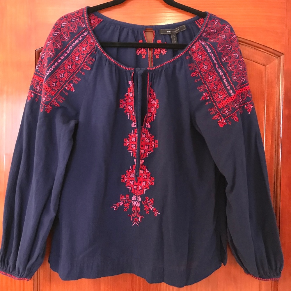 Bcbg MaxAzria Embroidered Long Sleeve Blouse